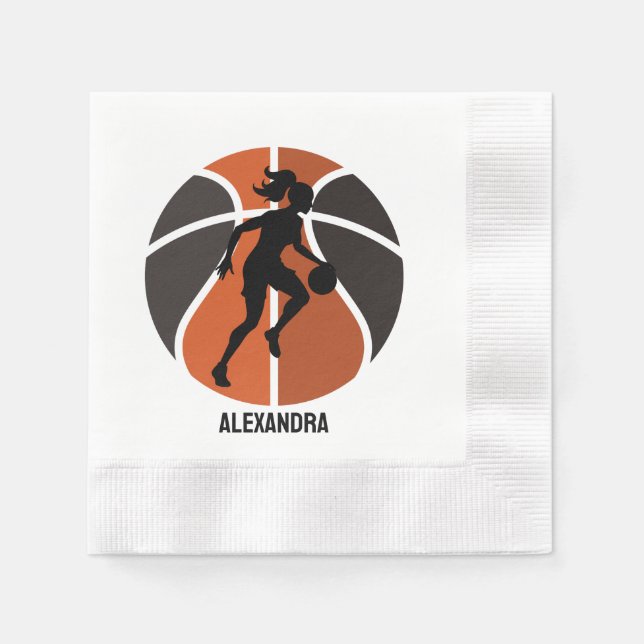 Basketball Player Girl, Basketball Girl  Birthday Napkin (Front)