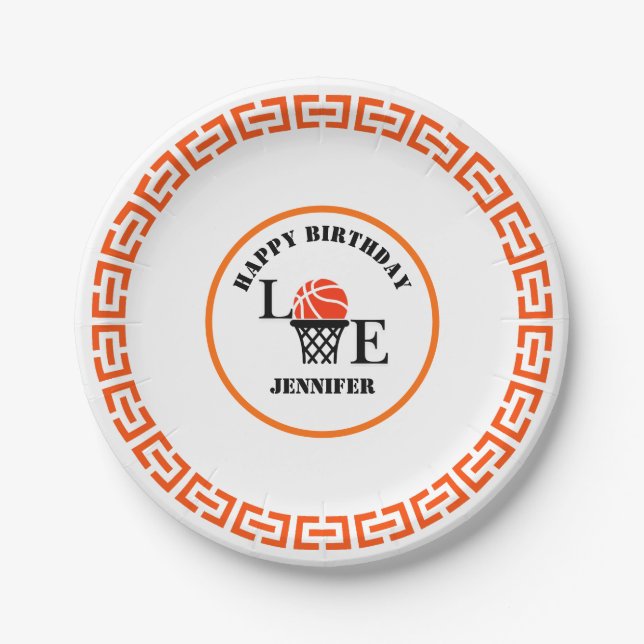 Basketball Player Girl, Basketball Girl  Birthday Paper Plate (Front)
