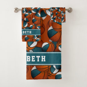 basketball player grad gift girls teal white bath towel set