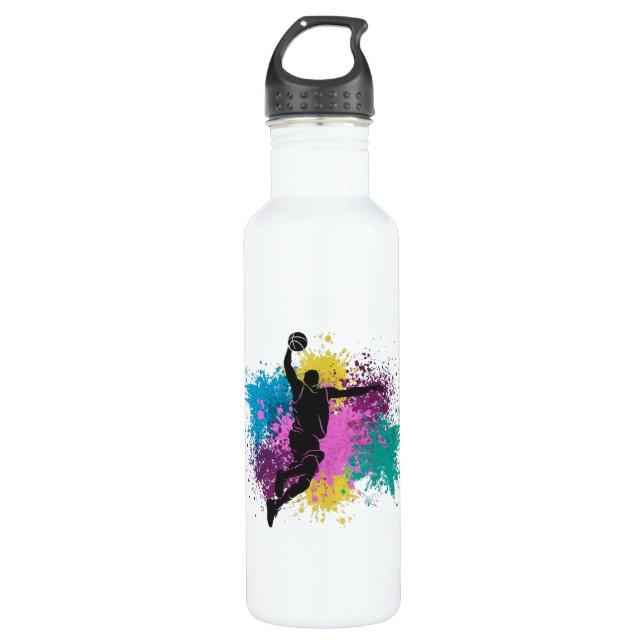 Basketball Player Grungy Colour Splashes 710 Ml Water Bottle (Front)