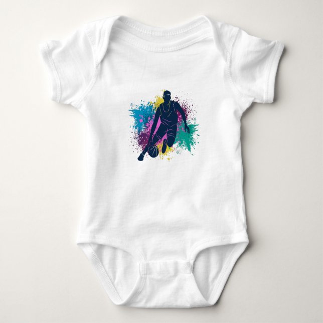 Basketball Player Grungy Colour Splashes Baby Bodysuit (Front)