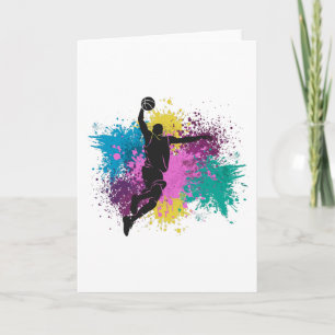 Basketball Player Grungy Colour Splashes Card