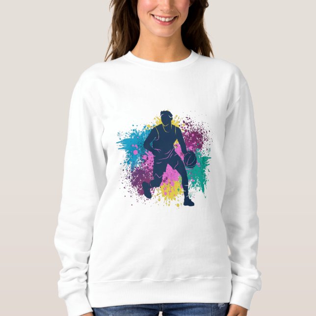 Basketball Player Grungy Colour Splashes Sweatshirt (Front)