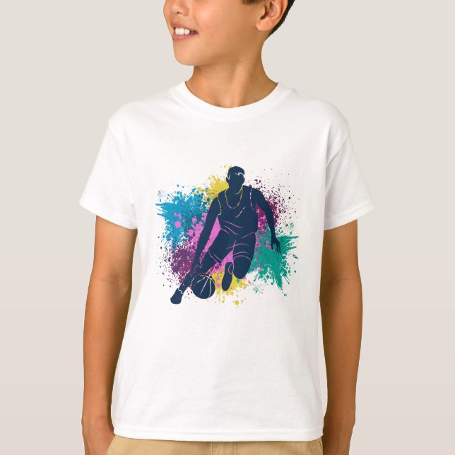 Basketball Player Grungy Colour Splashes T-Shirt (Front)