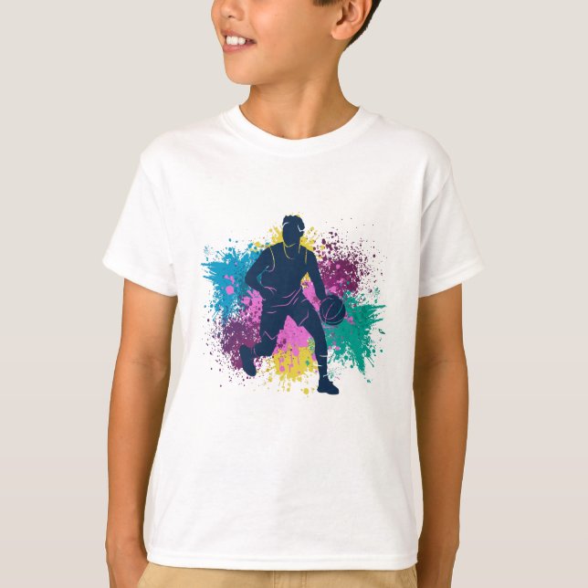Basketball Player Grungy Colour Splashes T-Shirt (Front)