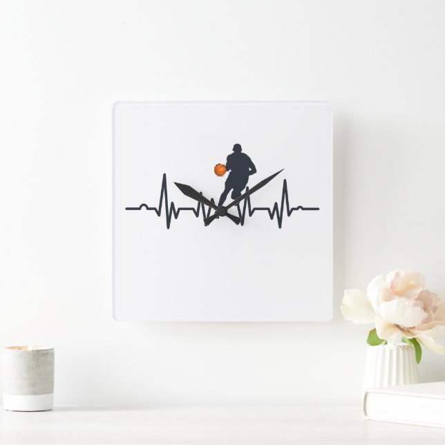 Basketball player heartbeat square wall clock (Home)