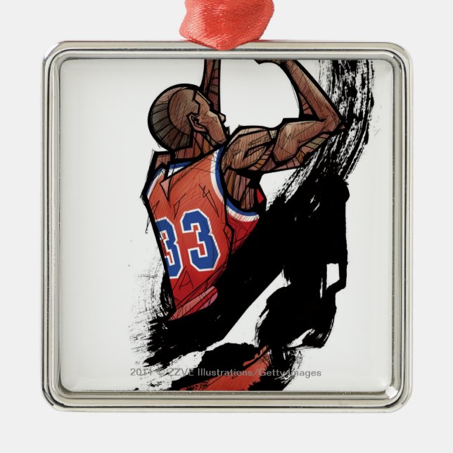 Basketball player holding ball metal tree decoration (Front)