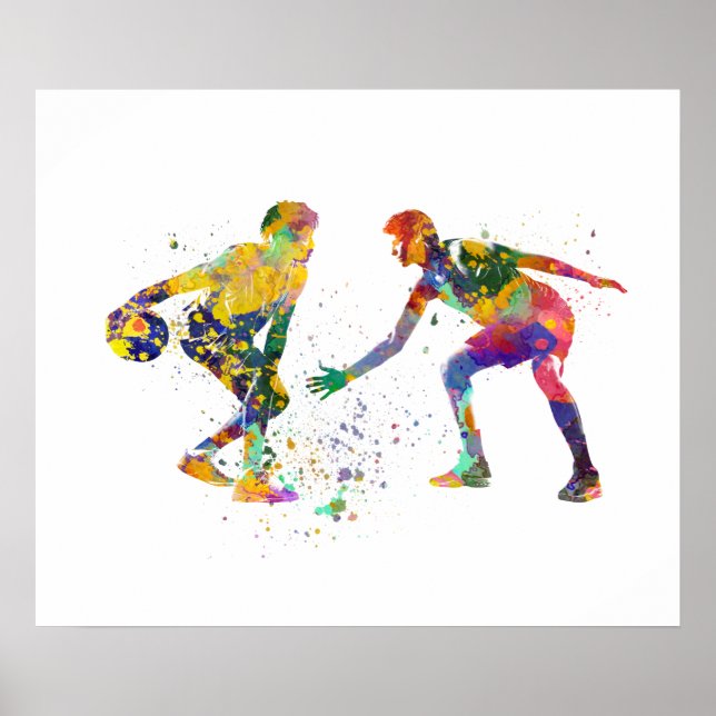 Basketball player in watercolor poster (Front)