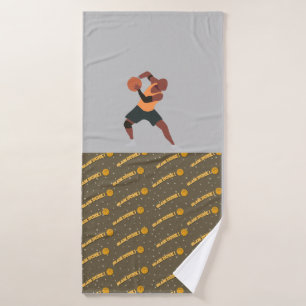 Basketball player is playing on slam dunk pattern bath towel