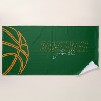 Basketball Player Name Number Coach Green Sports Beach Towel