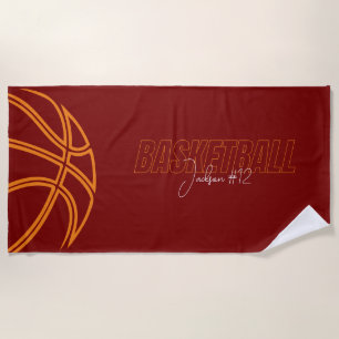 Basketball Player Name Number Coach Red Sports Beach Towel