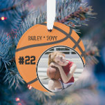 Basketball Player Name Number Photo Keepsake Ornament<br><div class="desc">This design features a basketball background with space for a name, number and photo. Click the customise button for more flexibility in adjusting the text! Variations of this design as well as coordinating products are available in our shop, zazzle.com/store/doodlelulu. Contact us if you need this design applied to a specific...</div>