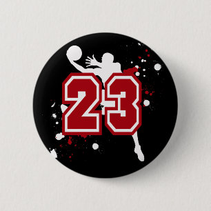 BASKETBALL PLAYER NUMBER 23 6 CM ROUND BADGE