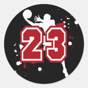 BASKETBALL PLAYER NUMBER 23 CLASSIC ROUND STICKER