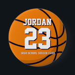 Basketball Player Number School Sports Team 7.5 Cm Round Badge<br><div class="desc">A perfect pin for sports fans,  athletes,  players,  coach or captain of the basketball team. You can customise the wording to fit any events with this sports theme,  whether it's birthday,  championship celebration or winning party.</div>