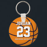 Basketball Player Number School Sports Team Key Ring<br><div class="desc">A perfect pin for sports fans,  athletes,  players,  coach or captain of the basketball team. You can customise the wording to fit any events with this sports theme,  whether it's birthday,  championship celebration or winning party.</div>