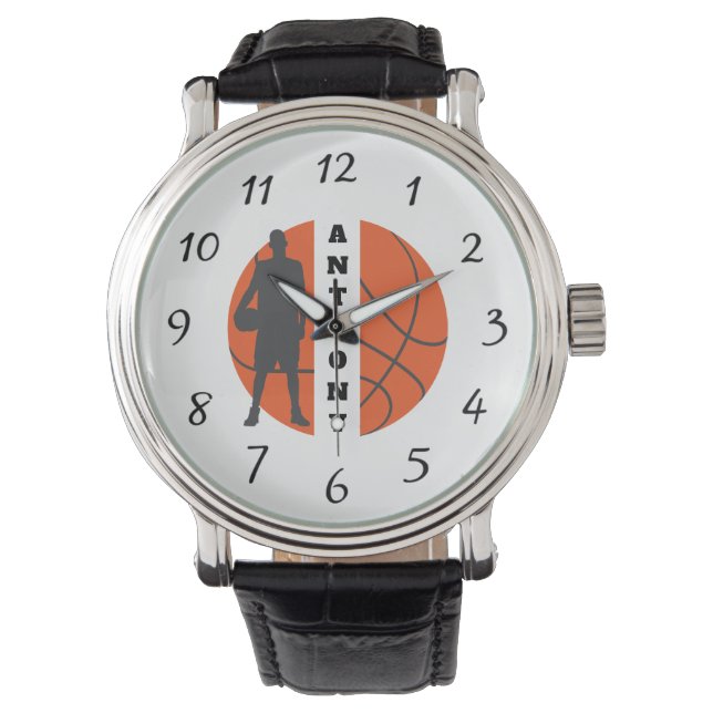 Basketball Player Personalised Leather Watch (Front)