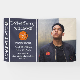 Basketball Player Photo Blue | White Graduation Banner