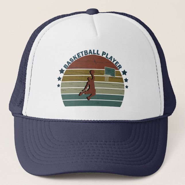 basketball player rebound jump shot trucker hat (Front)