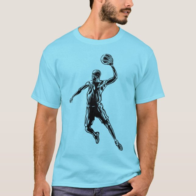 Basketball Player Slam Dunk Dark Design T-Shirt (Front)