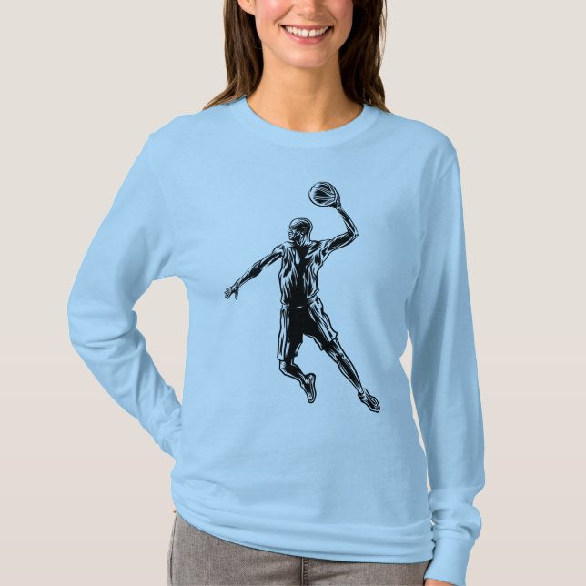 Basketball Player Slam Dunk Dark Design T-Shirt (Front)