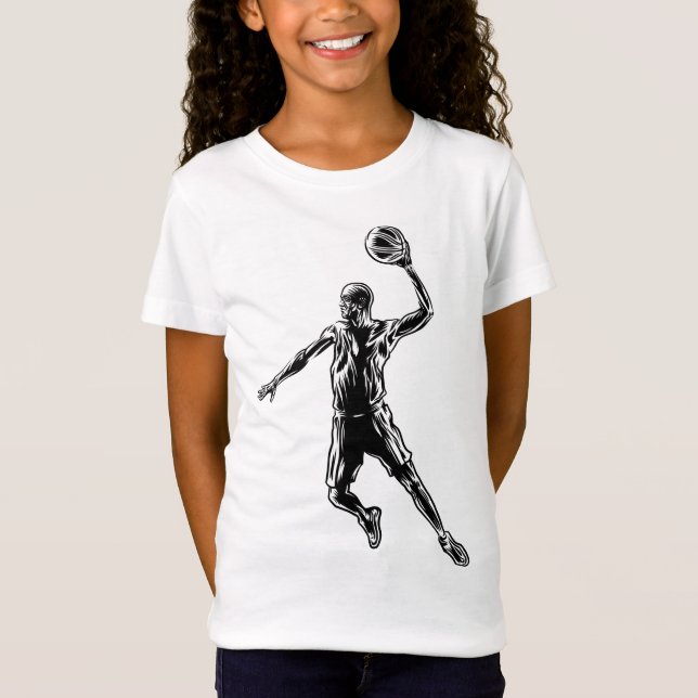 Basketball Player Slam Dunk Dark Design T-Shirt (Front)
