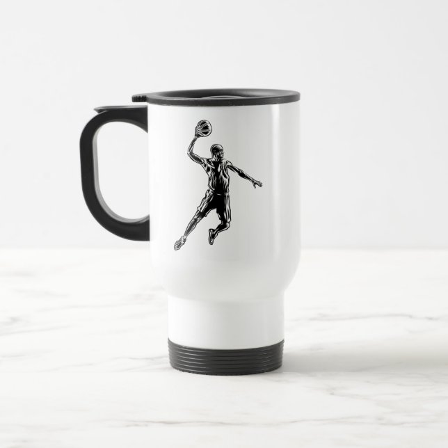 Basketball Player Slam Dunk Dark Design Travel Mug (Left)