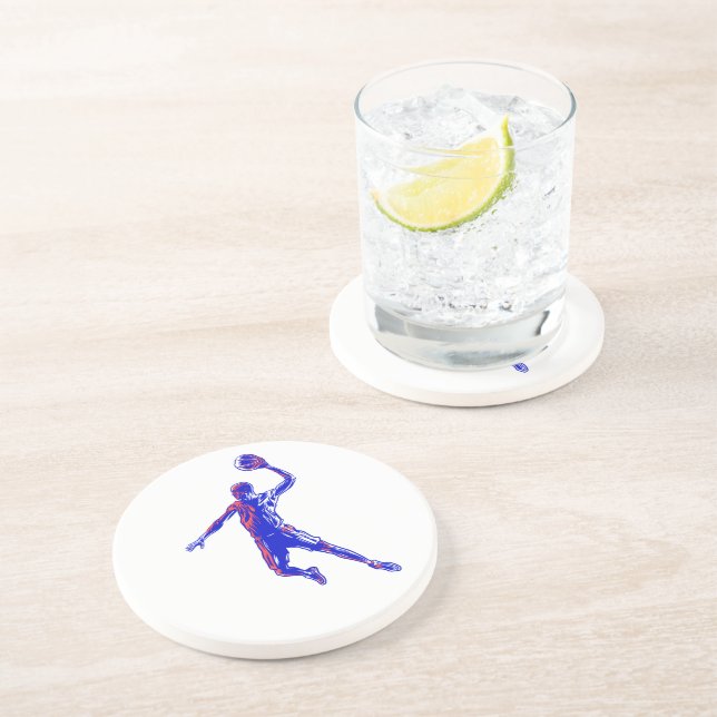 Basketball Player Slam Dunk, Red and Blue Design Coaster (Side)