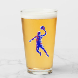 Basketball Player Slam Dunk, Red and Blue Design Glass