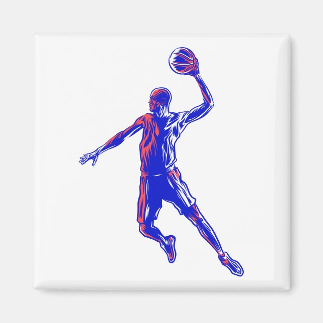 Basketball Player Slam Dunk, Red and Blue Design Magnet (Front)