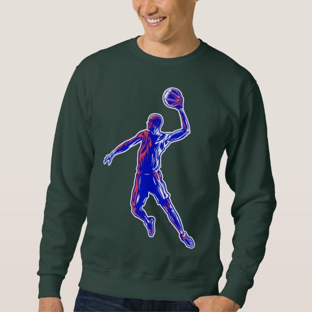 Basketball Player Slam Dunk, Red and Blue Design Sweatshirt (Front)