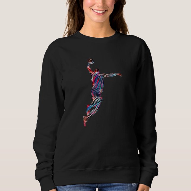 Basketball Player Slam Dunk Red Fractal Abstract S Sweatshirt (Front)