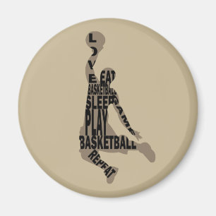 Basketball player slam dunk with full body text magnet
