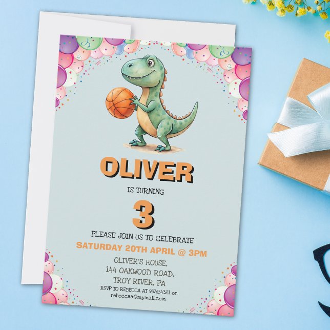 Basketball Player T-rex Birthday Invitation (Creator Uploaded)