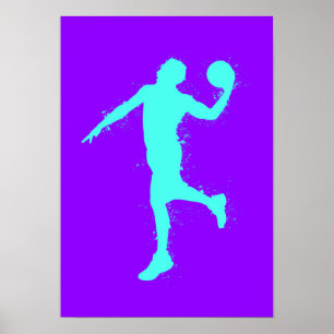 Basketball Player - Watercolor on Purple Backgroun Poster