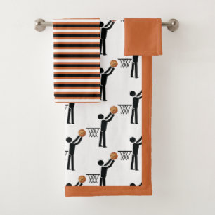 Basketball player with ball, stripes and border bath towel set