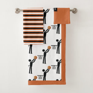 Basketball player with ball, stripes and monogram bath towel set