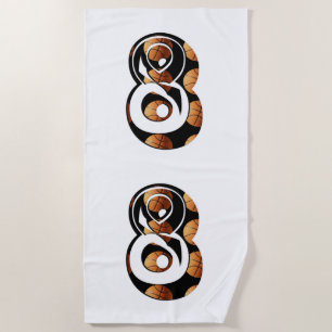 Basketball Players Number Eight With Basketballs,  Beach Towel