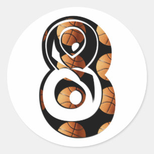 Basketball Players Number Eight With Basketballs,  Classic Round Sticker