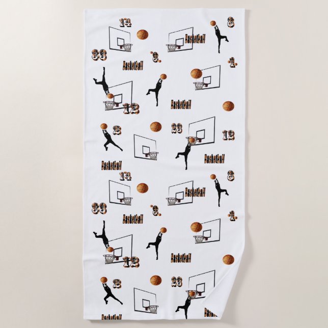 Basketball Players Pattern, Beach Towel (Front)