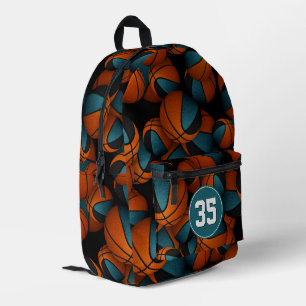 Basketball players teal black team colours printed backpack