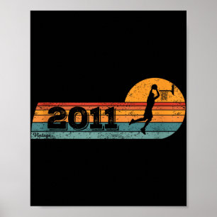 Basketball-players Vintage Born 2011 Birthday Bask Poster