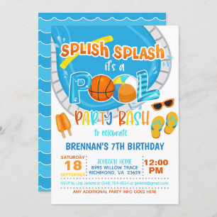 Basketball Pool Party Invitation - Boy - White