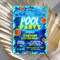 Basketball Pool Party Neon Glow Blue Boys Birthday