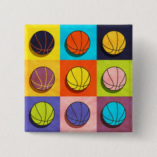 Basketball Pop Art 15 Cm Square Badge