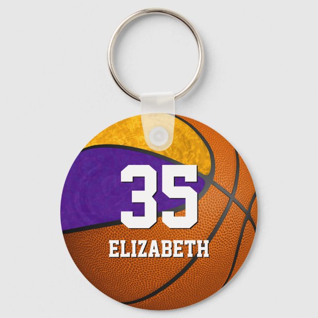 basketball purple gold girls jersey number key ring (Front)