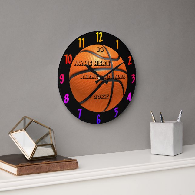 Basketball rainbow color clock with Player Name (Office)
