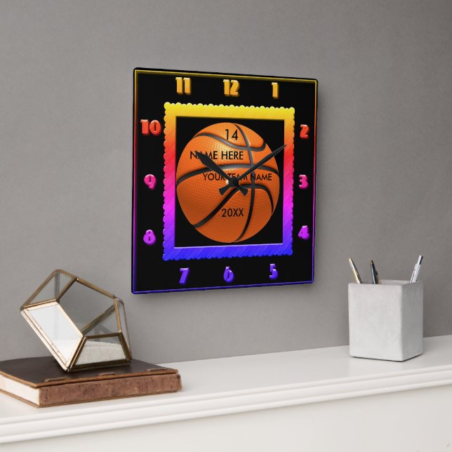 Basketball Rainbow colour clock with Player Name (Office)