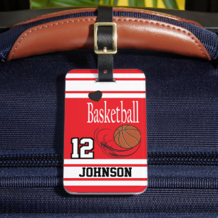 Basketball Red and White Luggage Tag