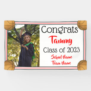 Basketball Red & Black One Photo Graduation Banner